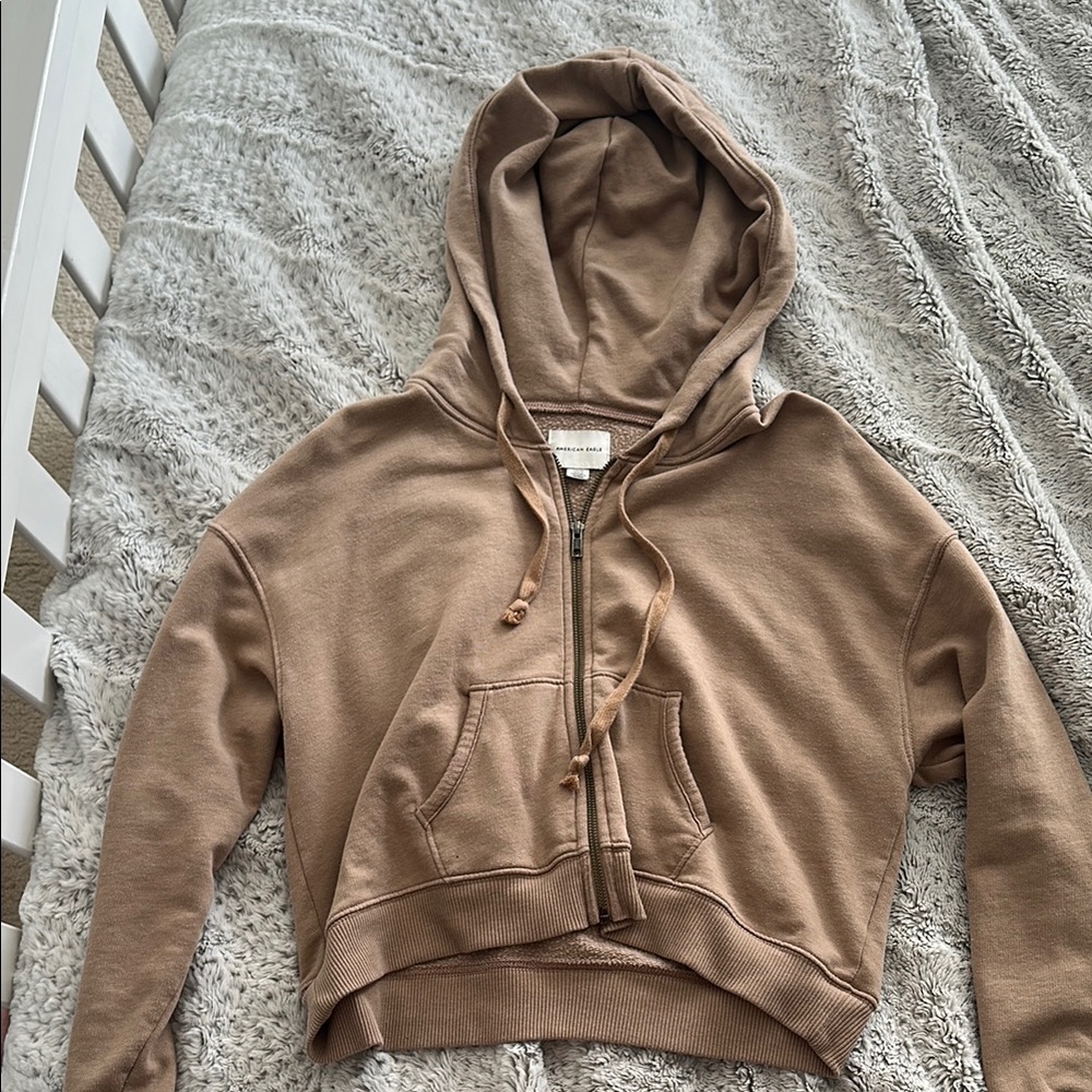 Casual Tan Cropped Hoodie